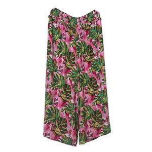 Caribbean Joe Tropical Leaf Print Wide-Leg Pants NWT